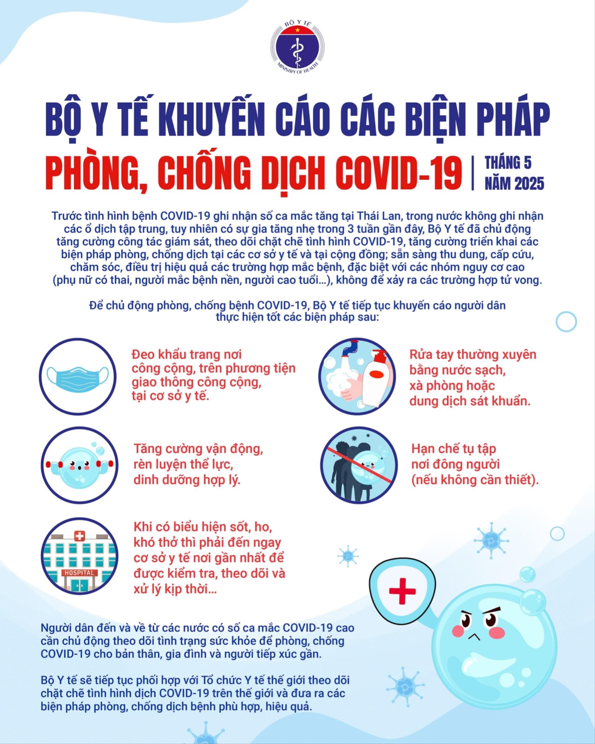 Bộ Y tế khuyến cáo các biện pháp phòng, chống dịch Covid-19
